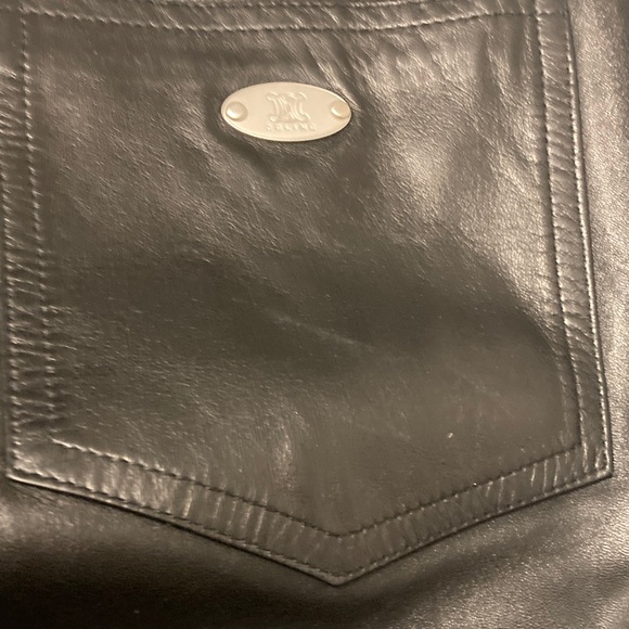 CELINE Black Leather Straight Leg Pants - Picture 8 of 12
